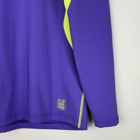 Nike Pro Combat Hyperwarm Dri-Fit Max Shirt Purple Neon Yellow Size L Fitted Y2K - Picture 4 of 8